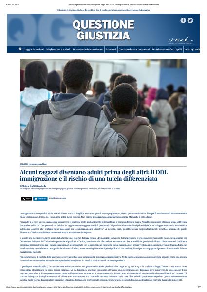 Anteprima della pubblicazione Alcuni ragazzi diventano adulti prima degli altri: il DDL immigrazione e il rischio di una tutela differenziata