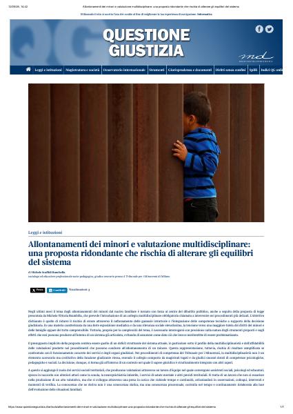 Anteprima della pubblicazione Allontanamenti dei minori e valutazione multidisciplinare: una proposta ridondante che rischia di alterare gli equilibri del sistema