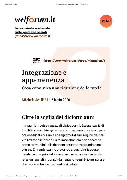 Anteprima della pubblicazione Integrazione e appartenenza: cosa comunica una riduzione delle tutele