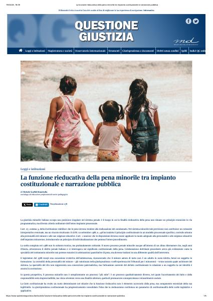 Anteprima della pubblicazione La funzione rieducativa della pena minorile tra impianto costituzionale e narrazione pubblica