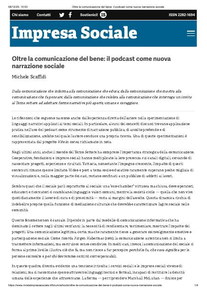 Anteprima della pubblicazione Oltre la comunicazione del bene: il podcast come nuova narrazione sociale
