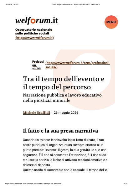 Anteprima della pubblicazione Tra il tempo dell’evento e il tempo del percorso